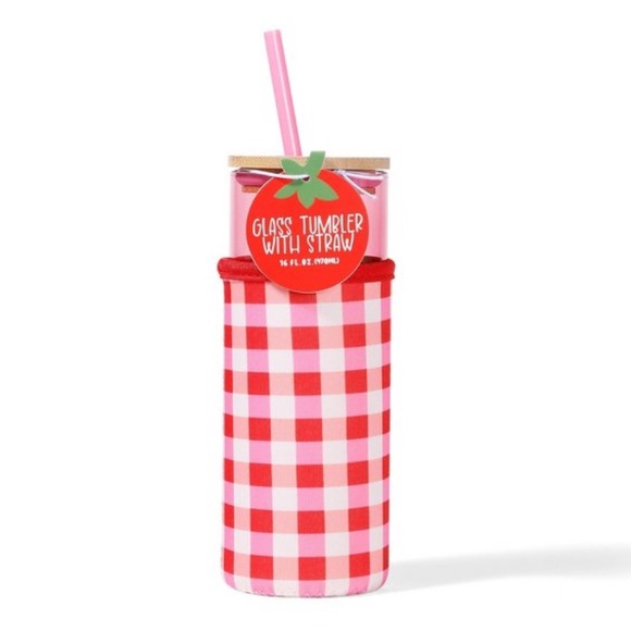 NWT Target Bullseye Playground Glass w/ bamboo lid, straw, & insulated sleeve - Picture 1 of 11